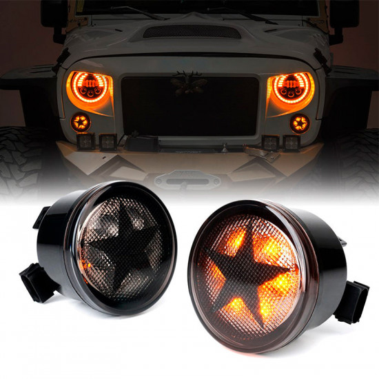 g2 led amber turn signal light smoke with star for 07-18 jeep wrangler