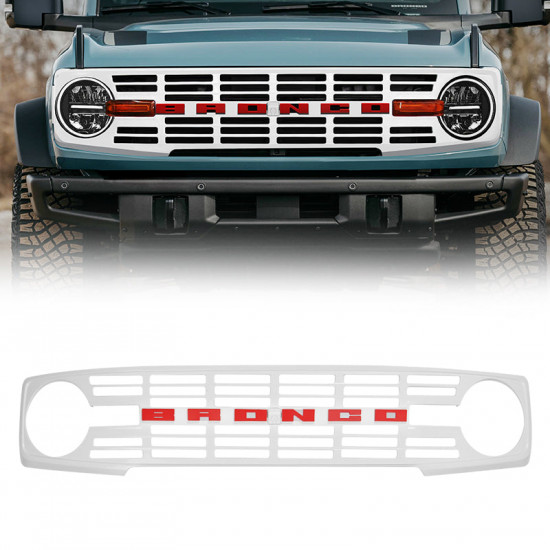 gloss white vintage style front grille with red letter for 2021-later ford bronco