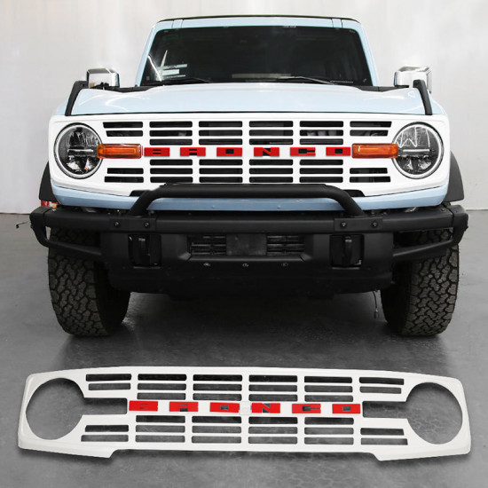 gloss white vintage style front grille with red letter for 2021-later ford bronco