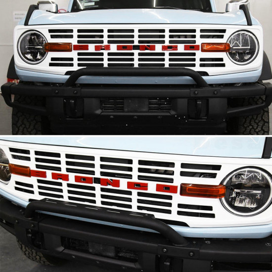 gloss white vintage style front grille with red letter for 2021-later ford bronco