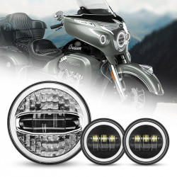7 inch led headlight with halo drl hi/lo beam & 4.5 inch led halo fog lights for indian motorcycles