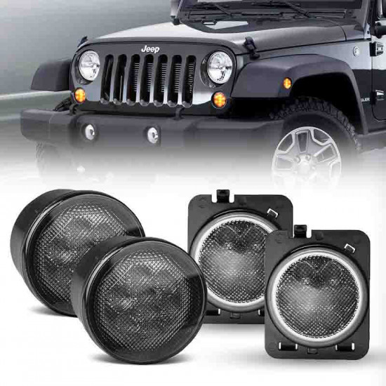 jeep jk 7" halo headlights, 4" halo fog lamps, front turn signals, fender turn signals & tail lights