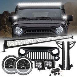 jeep jk - mega bundle, halo headlights, light bar, pod, vader grille