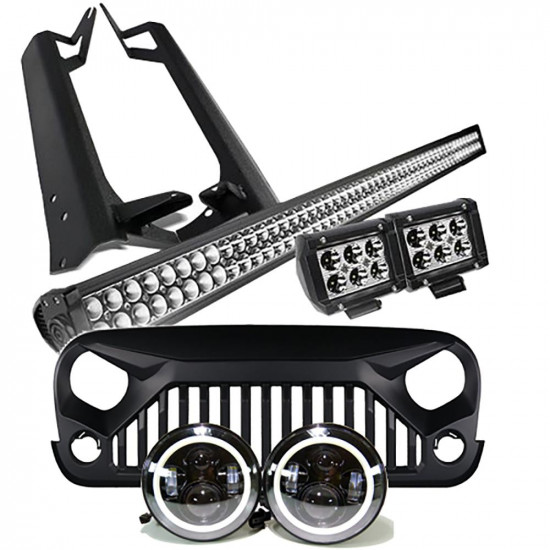 jeep jk - mega bundle, halo headlights, light bar, pod, vader grille