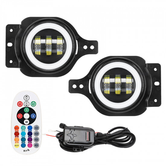 jt mega bundle - 9" led rgb halo headlights, rgb fogs, tail lights for jeep gladiator jt