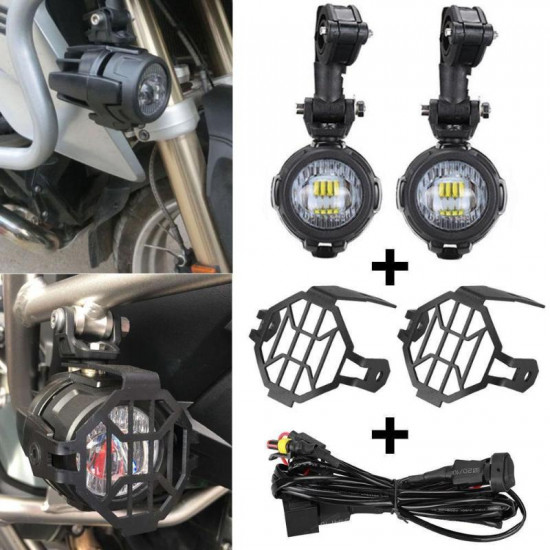 led auxiliary fog lights with protector guard covers & wiring harness