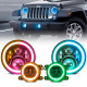 led rgb color changing halo headlight with amber turn signal + fog light kit combo for 2007-2018 jeep wrangler jk