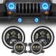 led rgb color changing halo headlight with amber turn signal + fog light kit combo for 2007-2018 jeep wrangler jk