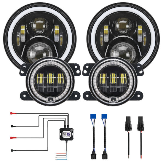 led rgb changing headlights + rgb fog lights + rgb work lights combo for 2007+ jeep wrangler