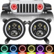 7" led rgb headlight with halo drl + 9'' led headlight bracket ring for 2018-later jeep wrangler jl and jeep gladiator jt