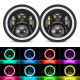 7" led rgb headlight with halo drl + 9'' led headlight bracket ring for 2018-later jeep wrangler jl and jeep gladiator jt