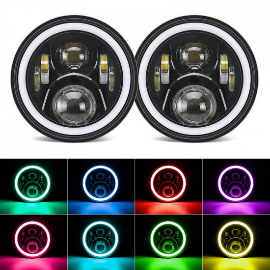 led rgb headlight bluetooth control with halo drl and turn signals for 1997-later jeep wrangler