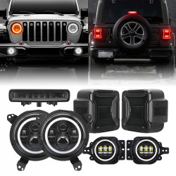 mega bundle - led halo headlights, brackets, fogs, tail lights, brake lights for jeep jl