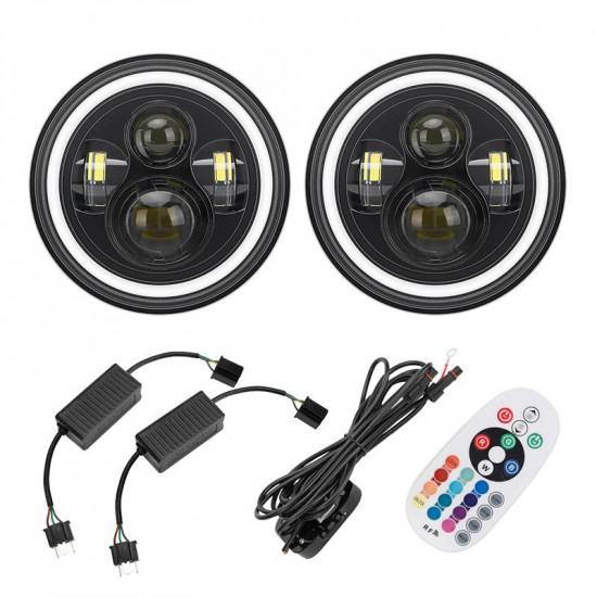 7" led headlights with rgb halo angel eye app or remote control for 1997-later jeep wrangler