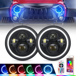 7" led headlights with rgb halo angel eye app or remote control for 1997-later jeep wrangler	