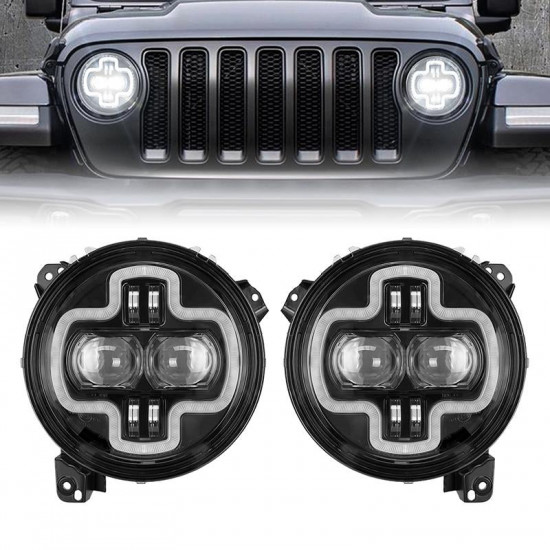 newest 9" led halo headlights with drl for 2018+ jeep wrangler jl and jeep gladiator jt