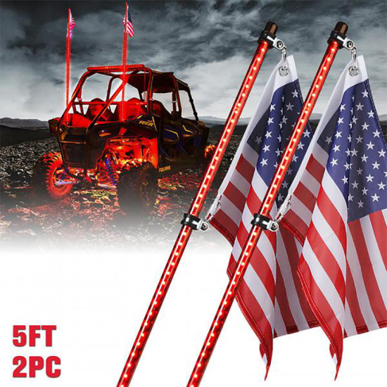 raven series 5ft led smoked whip light with u.s. flag lights pole