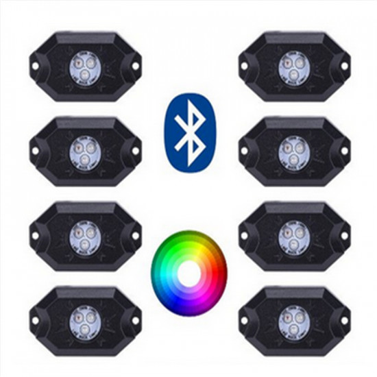 8 pcs rgb led rock lights wireless bluetooth music flashing multi color