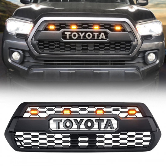 roxmad grill with grey letter & led amber light combo for 2016-later toyota tacoma