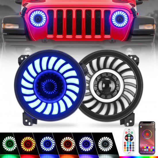 sharingan 9 inch 3d rgb halo led headlights for 2018-later jeep wrangler jl jlu and jeep gladiator jt