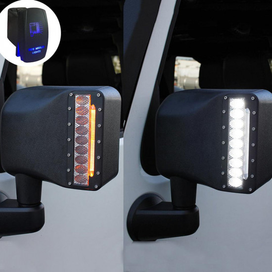 smoke lens led side mirror with white spot lights and amber turn signal lights