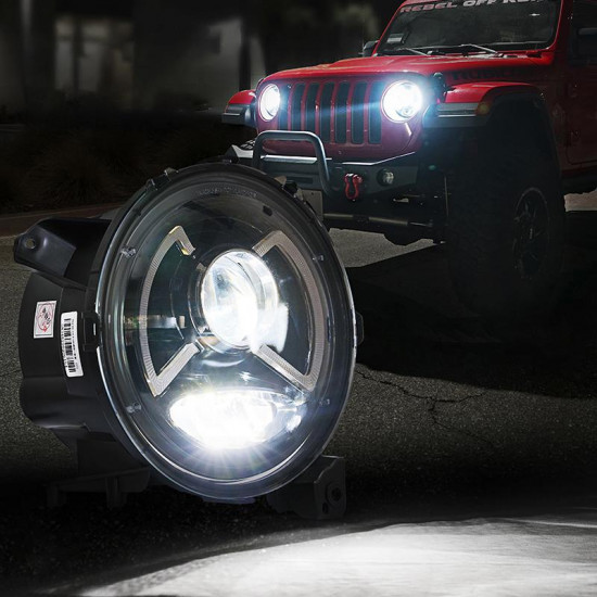 9" round dark bat series cree led headlights with drl for 2018+ jeep wrangler jl & gladiator jt