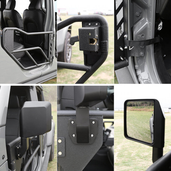 tough style jeep tube doors with side view mirror for 2018-2023 wrangler jl jlu & gladiator jt