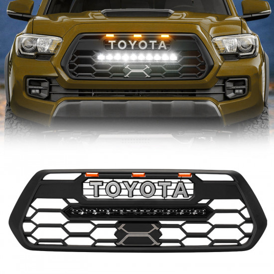 roxmad trd pro style grill with led light bar for 2016-later toyota tacoma