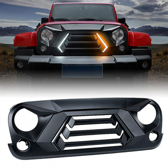 usa only vader series grille with turn signal and daytime running lights for 2007-2018 jeep wrangler jk jku