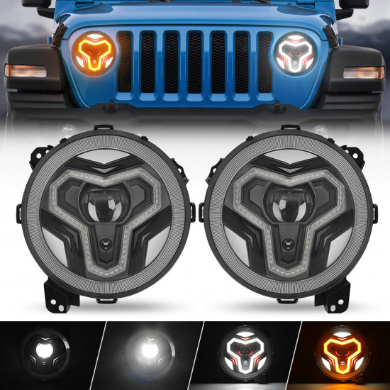 warrior style 9 inch led headlight with halo drl & turn signals for 2018-later jeep wrangler jl & gladiator jt