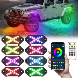 x style 8 pcs bluetooth rgb led wireless rock lights for off-road and trucks
